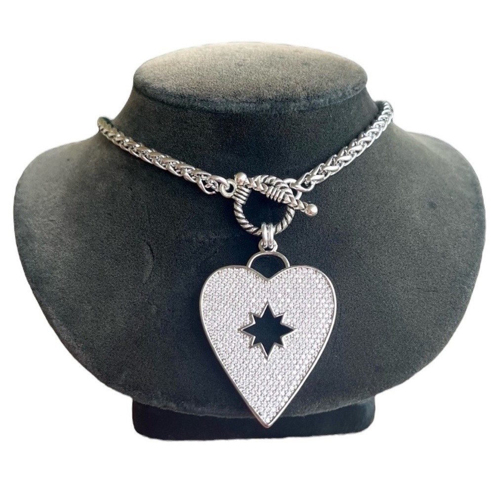 Clear cubic zirconia rhinestone cz heart silver choker necklace boho valentine - Picture 5 of 10